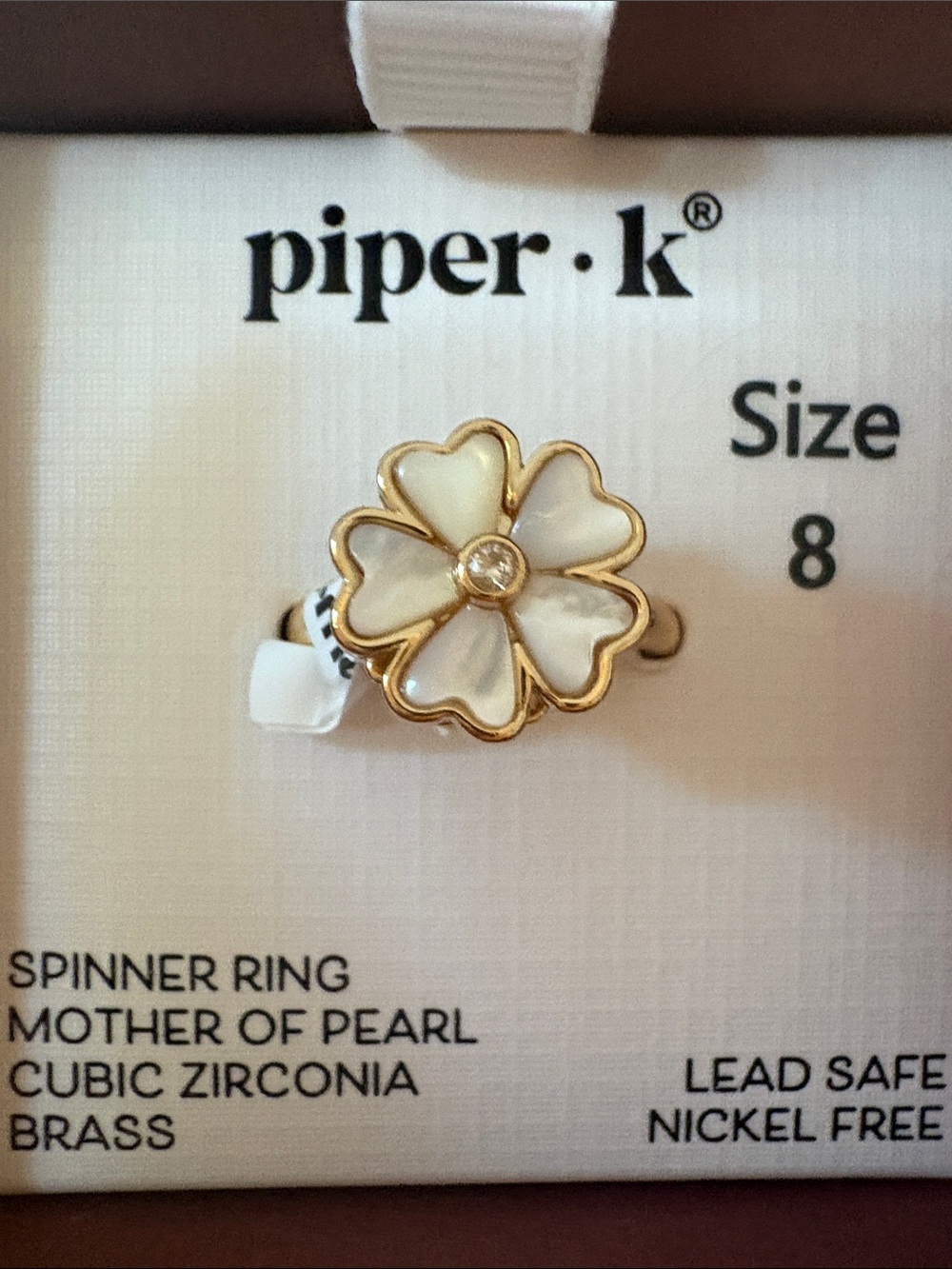 Piper k Gold Flower Spinner Ring with White Mother-of-Pearl
